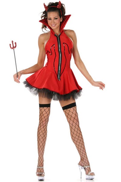 RED BLACK SEXY ZIP UP 3PC SHE DEVIL COSTUME